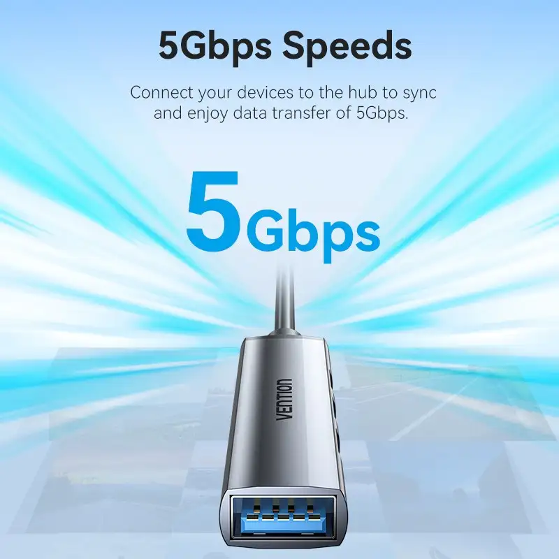 Vention USB HUB 3.0 4 Port to 1x USB 3.0 + 3x USB 2.0 Mini Hub 0.15m Gray Metal CKOHB