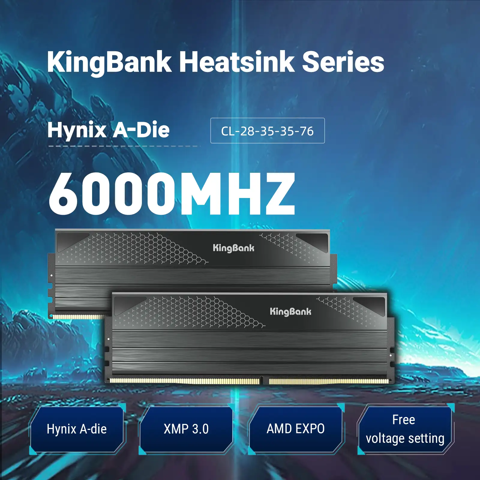 KINGBANK DARK DDR5 32GB KIT 6000Mhz 2x16GB BLACK HEATSINK A-DIE C28