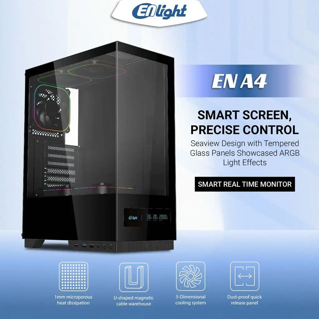 ENLIGHT A4 TEMPER WHITE ATX + Digital Display + 3 Fan Avalon X / Nova (aRGB)