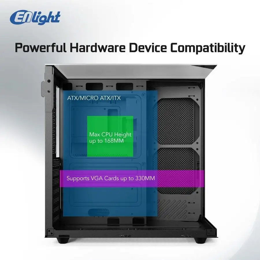 ENLIGHT Z10 BLACK + 3 Fan ATX 3 Side Temper Glass