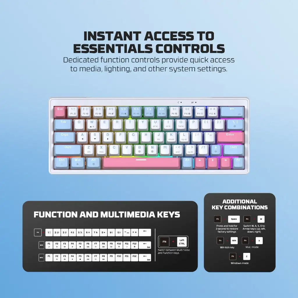 FANTECH KEYBOARD ATOM X 63 MK611 MECHA WHITE BLUE - TARO SWITCH