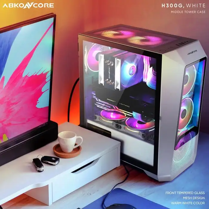 AbkoNcore HELIOS H300G White + 3 Fan RGB