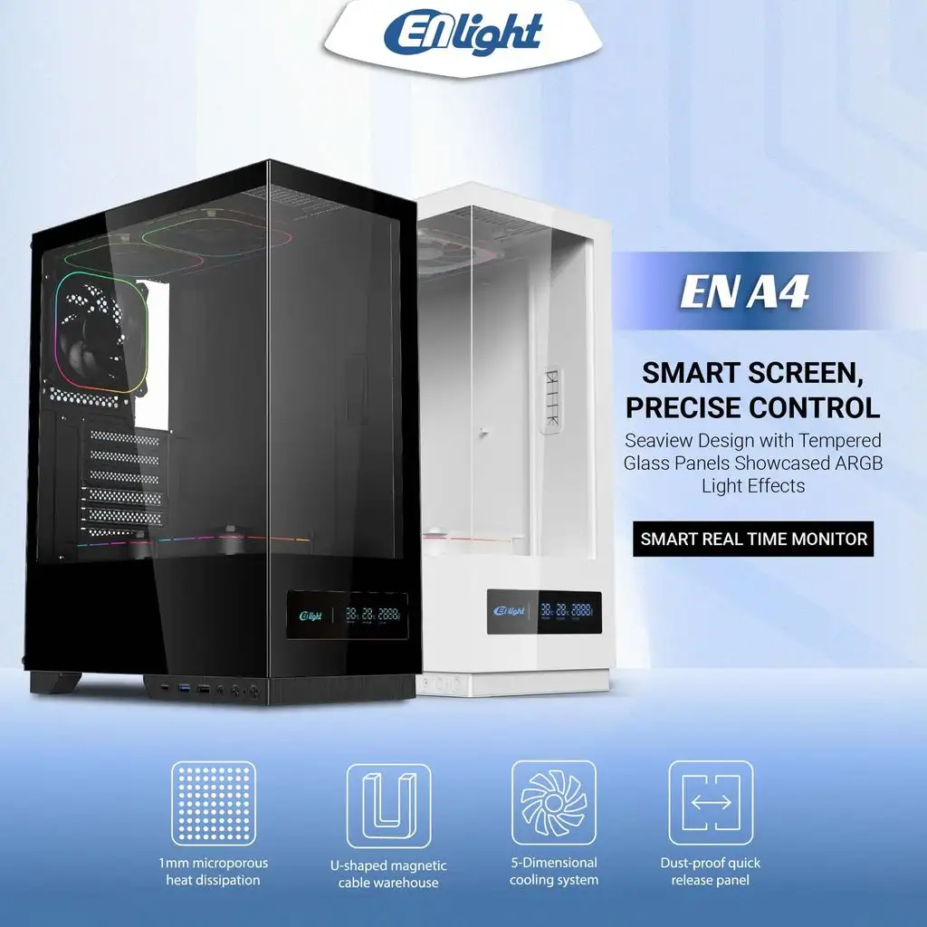 ENLIGHT A4 TEMPER WHITE ATX + Digital Display + 3 Fan Avalon X / Nova (aRGB)
