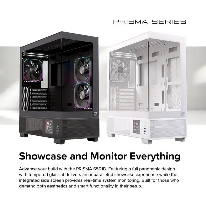 EINAREX Prisma S501D White ATX LCD Temperature USB-C + 3 Fan ARGB