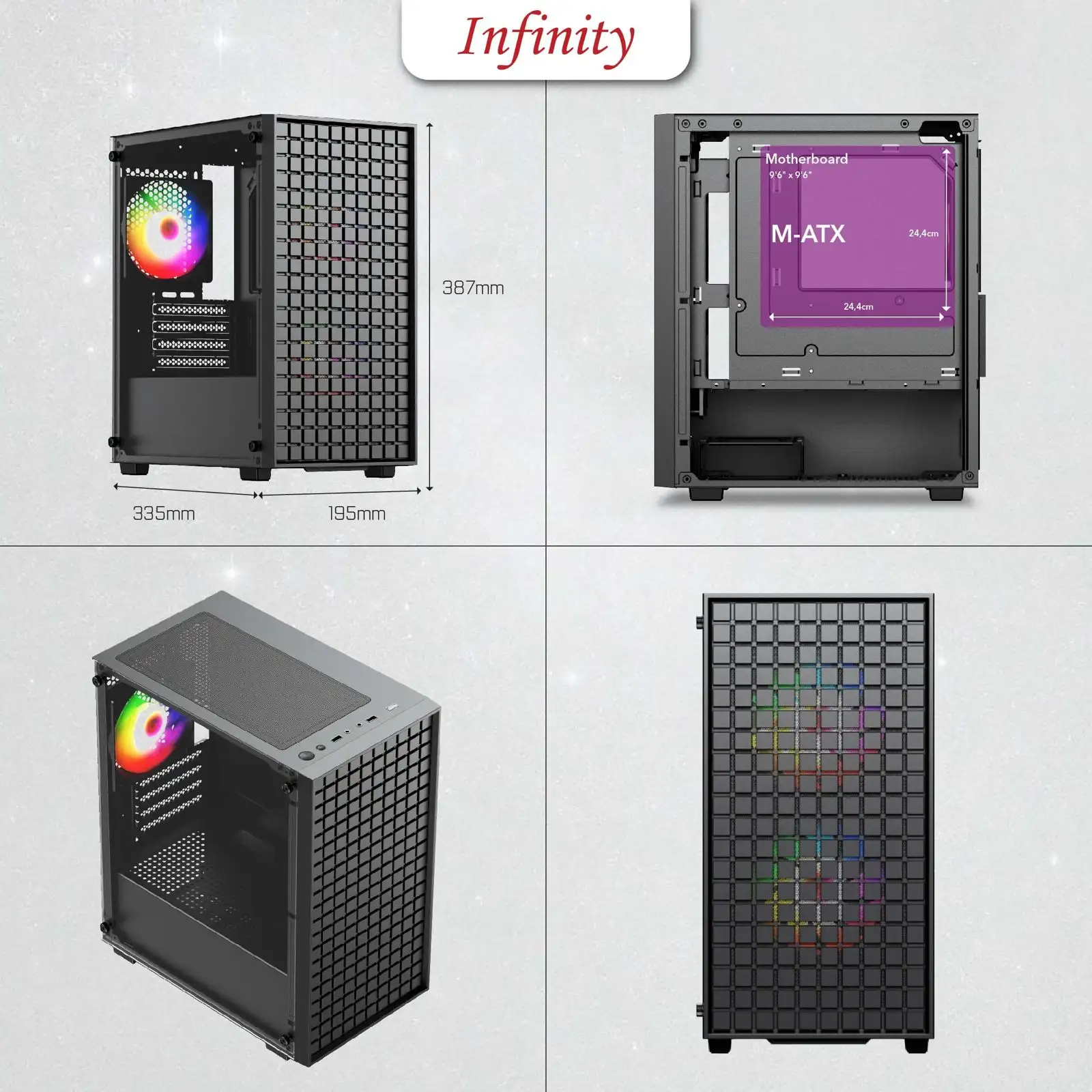 INFINITY ELYSIUM V3 Black + 3 Fan mATX Mesh Case