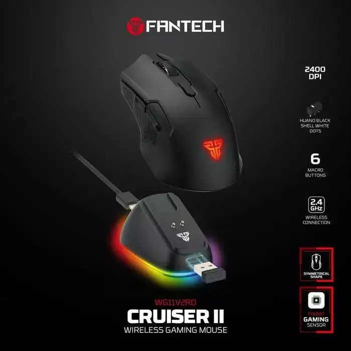 FANTECH CRUISER II WG11V2RD Wireless Mouse with Docking , Macro ,ARGB ( Black )