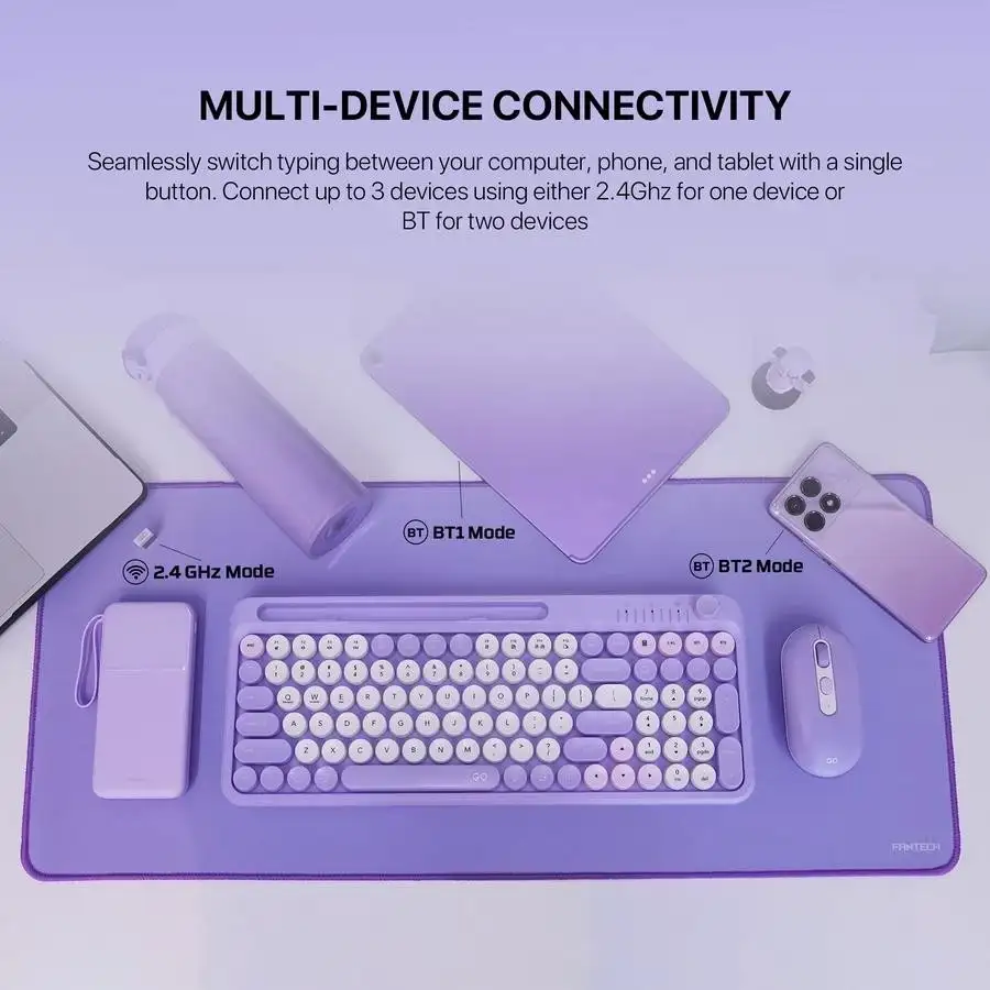 FANTECH KEYBOARD MOUSE DUAL MODE GO MOCHI101 WK899 COMBO YELLOW