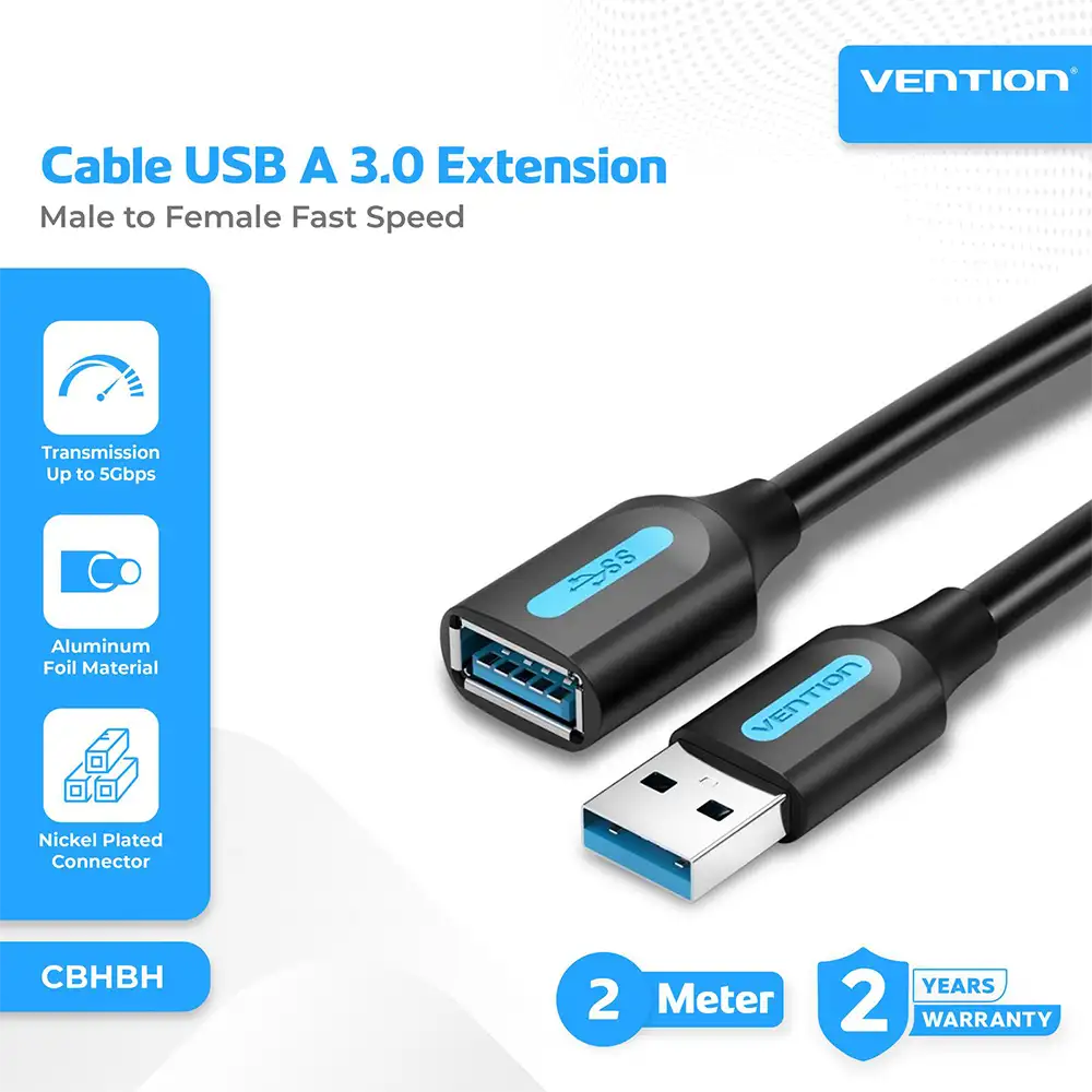 Vention Kabel USB 3.0 A Male to A Female Extension Cable 2m black CBHBH