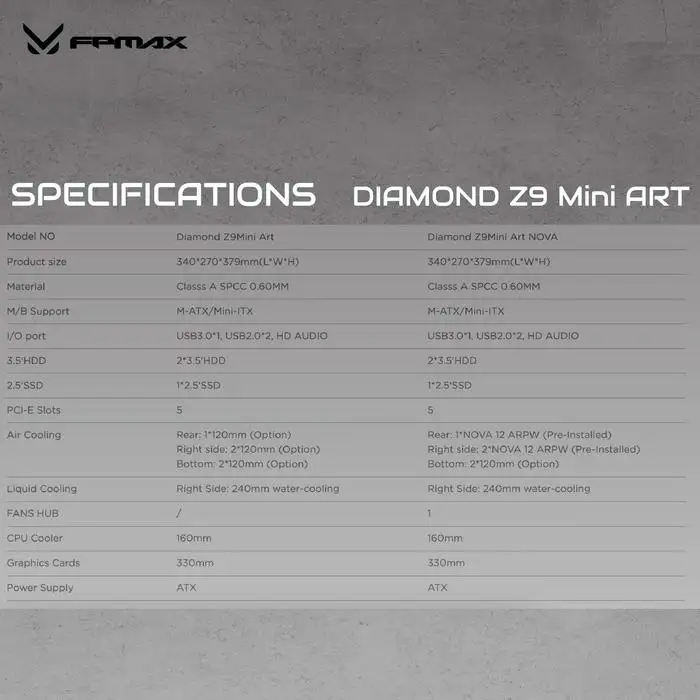FPMAX Diamond Z9 Mini Art Black + Wood + 3 Fan ARGB m-ATX