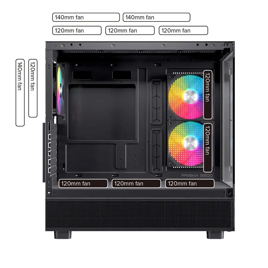 EINAREX Prisma S500 White ATX Type-C 2x 12cm Reverse + 1x12cm ARGB Fan