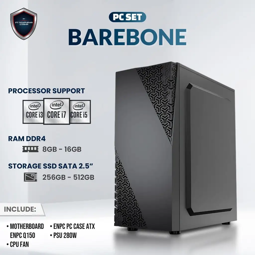 PC BUILD UP ENPC Q150 / Z170 Intel Core i3 6100 DDR4 16GB SSD 512GB Case PSU 280w