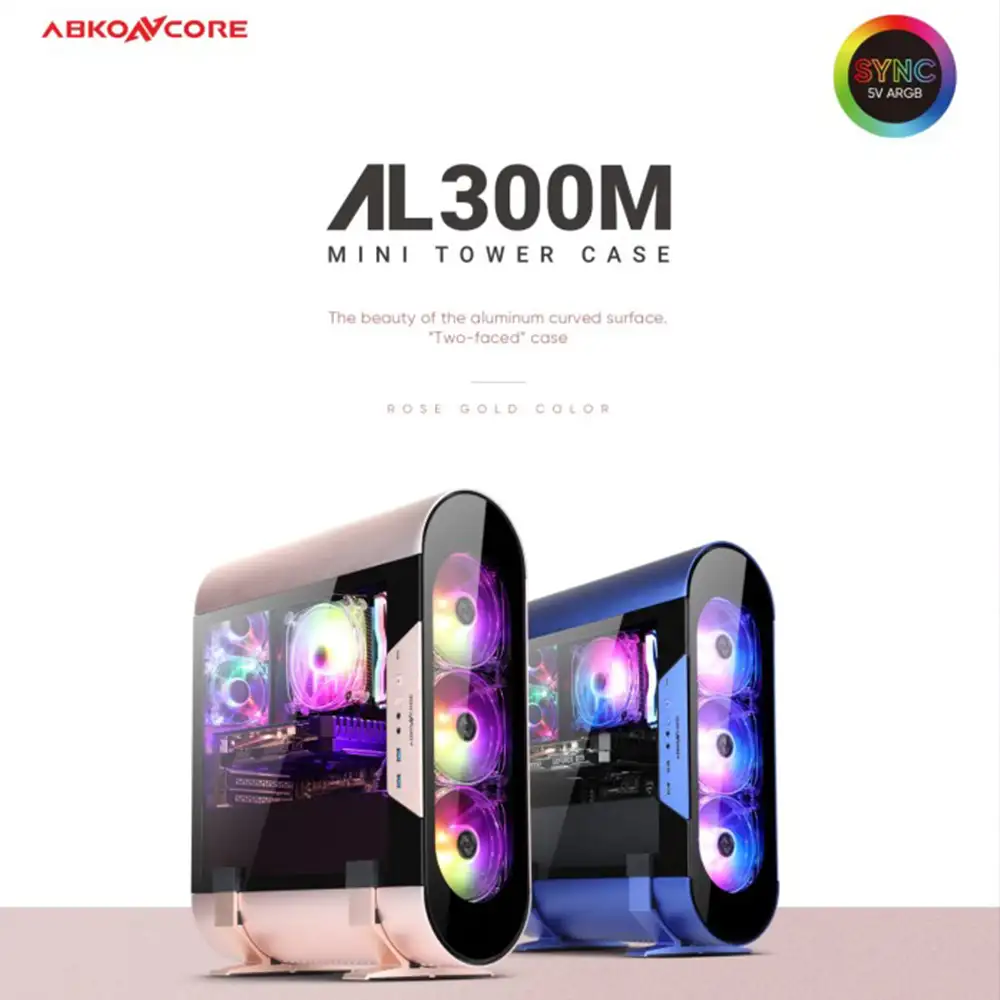 AbkoNcore AL300M M-ATX Full Alluminium + 3 Fan (Blue / Rose Gold)