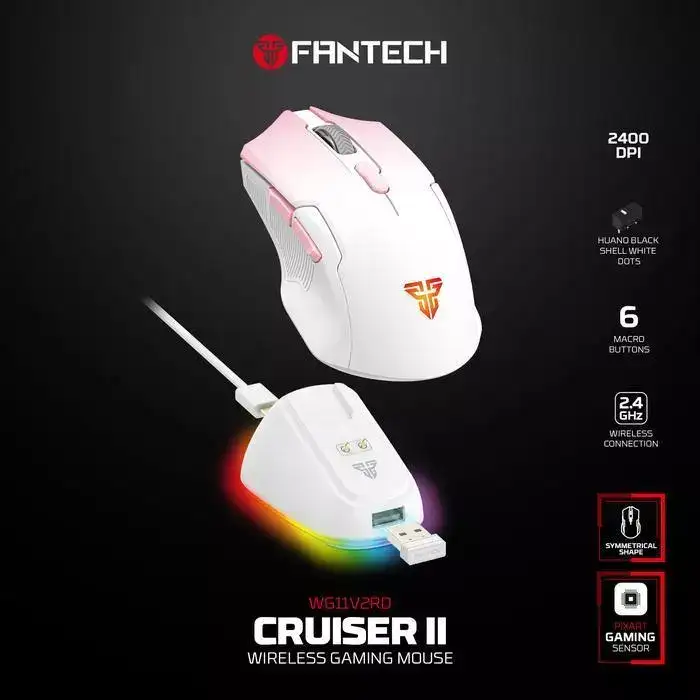 FANTECH CRUISER II WG11V2RD Wireless Mouse with Docking , Macro ,ARGB ( Pink )