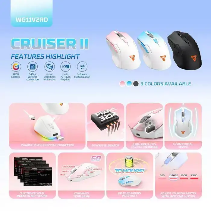 FANTECH CRUISER II WG11V2RD Wireless Mouse with Docking , Macro ,ARGB ( Blue )
