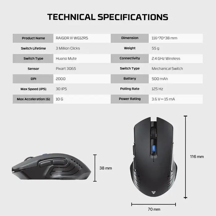 FANTECH RAIGOR III WG12RS WIRELESS 2,4GHZ , BT 5.0 , RECHARGEABLE - BLACK