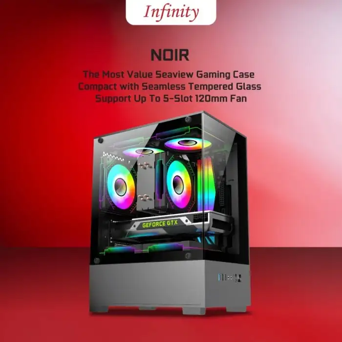 INFINITY NOIR Black + 3 Fan mATX Seaview Case