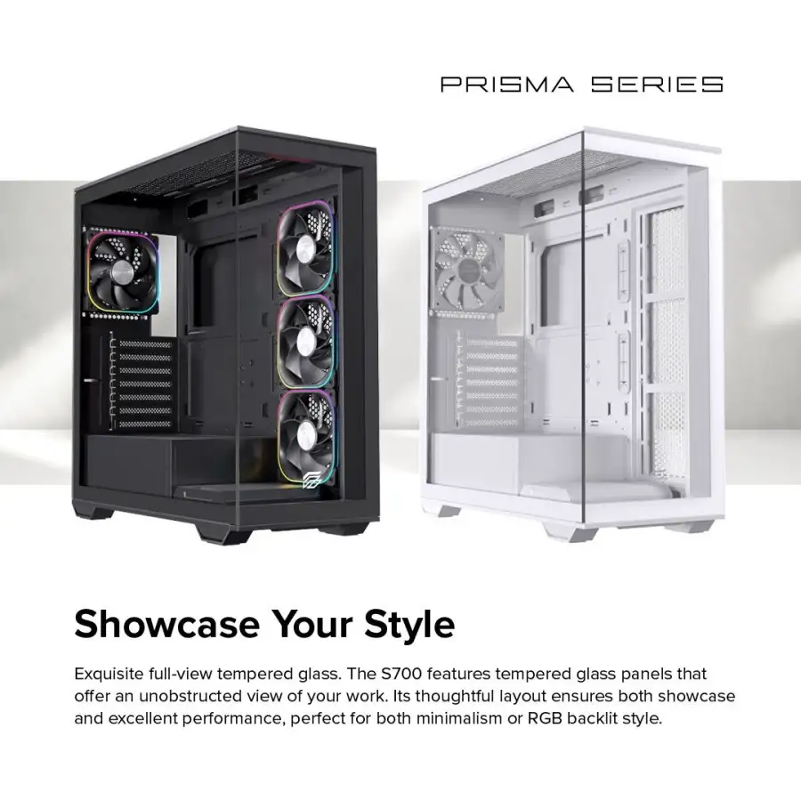 EINAREX Prisma S700 Black ATX Type-C 3x 12cm Reverse + 1x12cm ARGB Fan