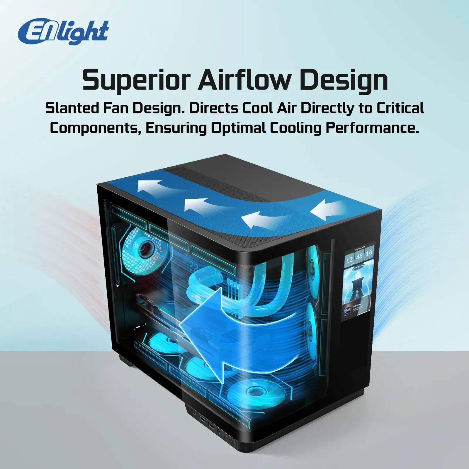 ENLIGHT Z11 Digital Display + 3 Fan Avalone / Nova mATX Curve Temper - Black