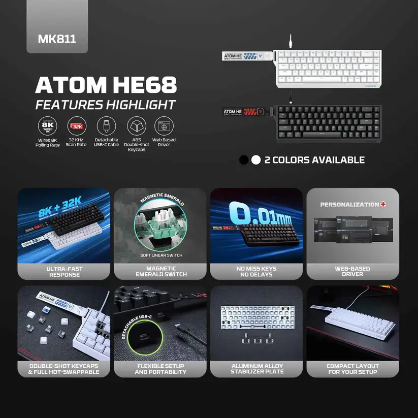 FANTECH KEYBOARD ATOM HE68 MK811 MECHA TYPE-C -WHITE