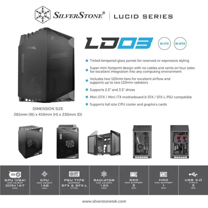 SilverStone LUCID LD03 Mini ITX | Temper | SFX PSU | 2 Fan