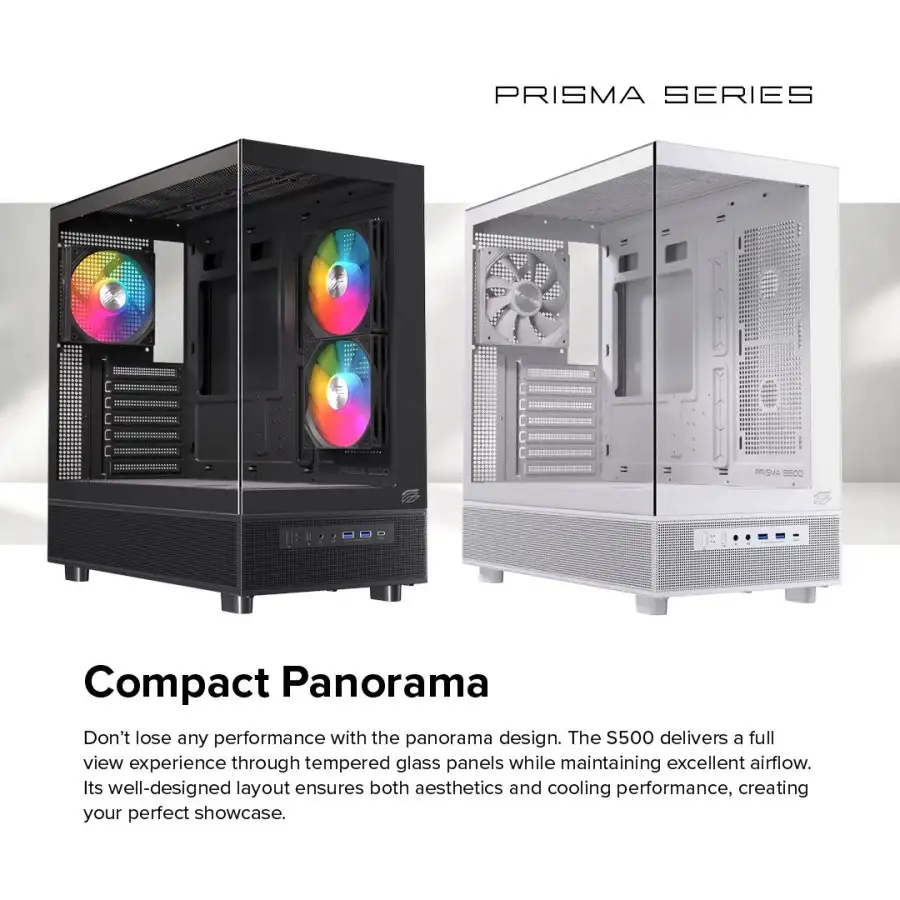 EINAREX Prisma S500 White ATX Type-C 2x 12cm Reverse + 1x12cm ARGB Fan