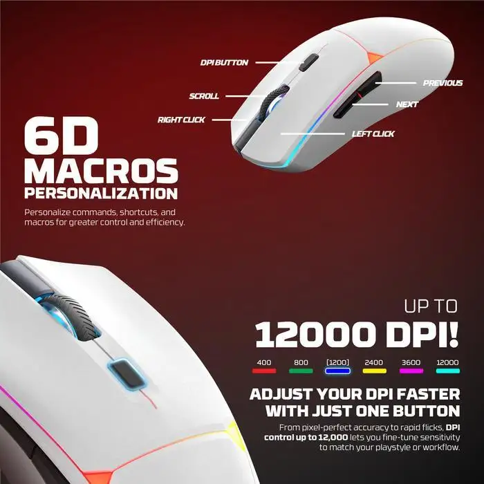 FANTECH CRYPTO II WG7V2RD Gaming Mouse Wireless RGB Rechargeable + Docking - White