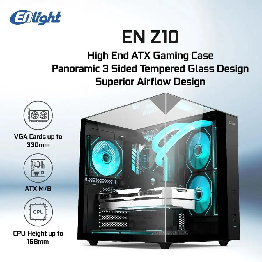 ENLIGHT Z10 BLACK No Fan ATX 3 Side Temper Glass