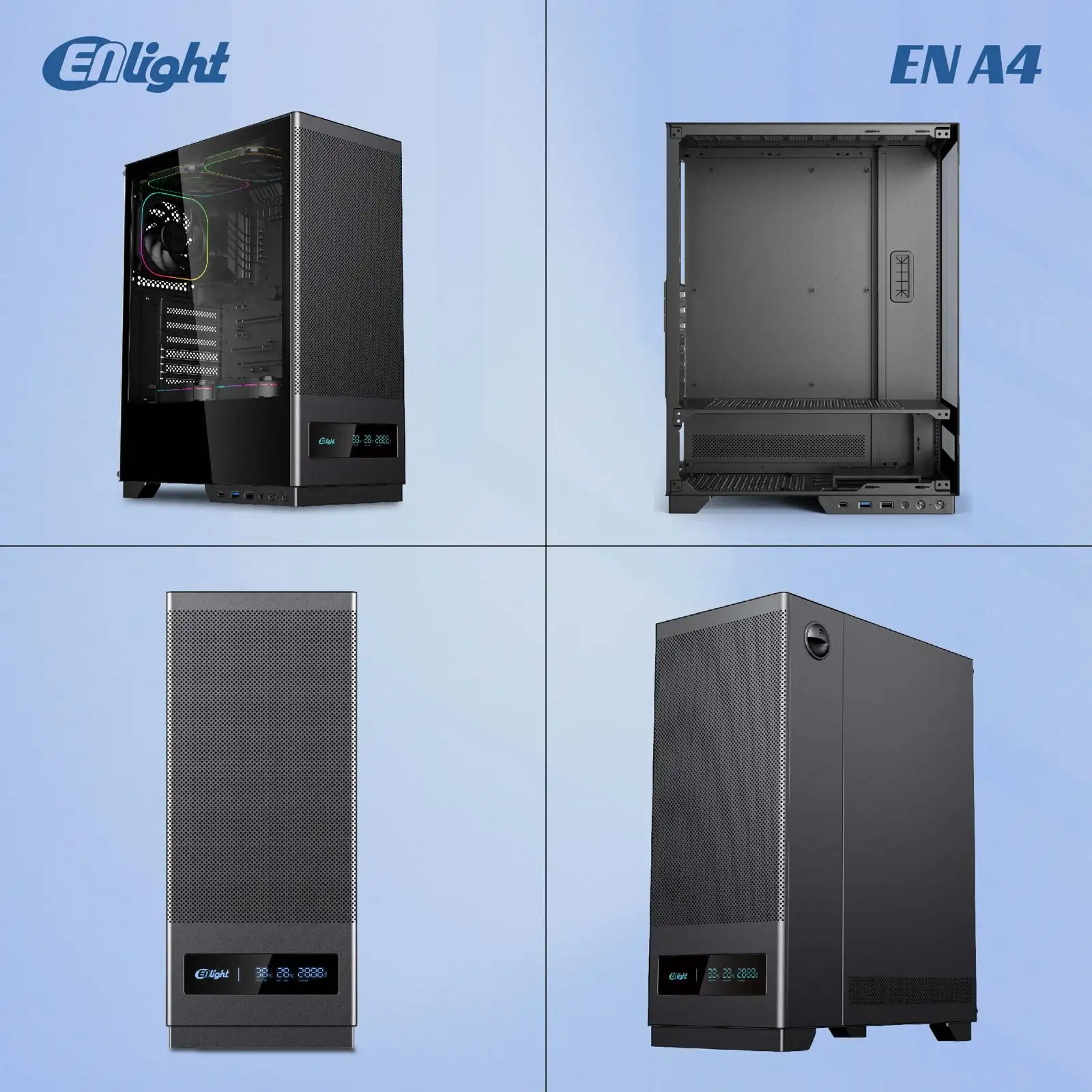 ENLIGHT A4 MESH BLACK ATX + Digital Display + 3 Fan Avalon X / Nova (aRGB)