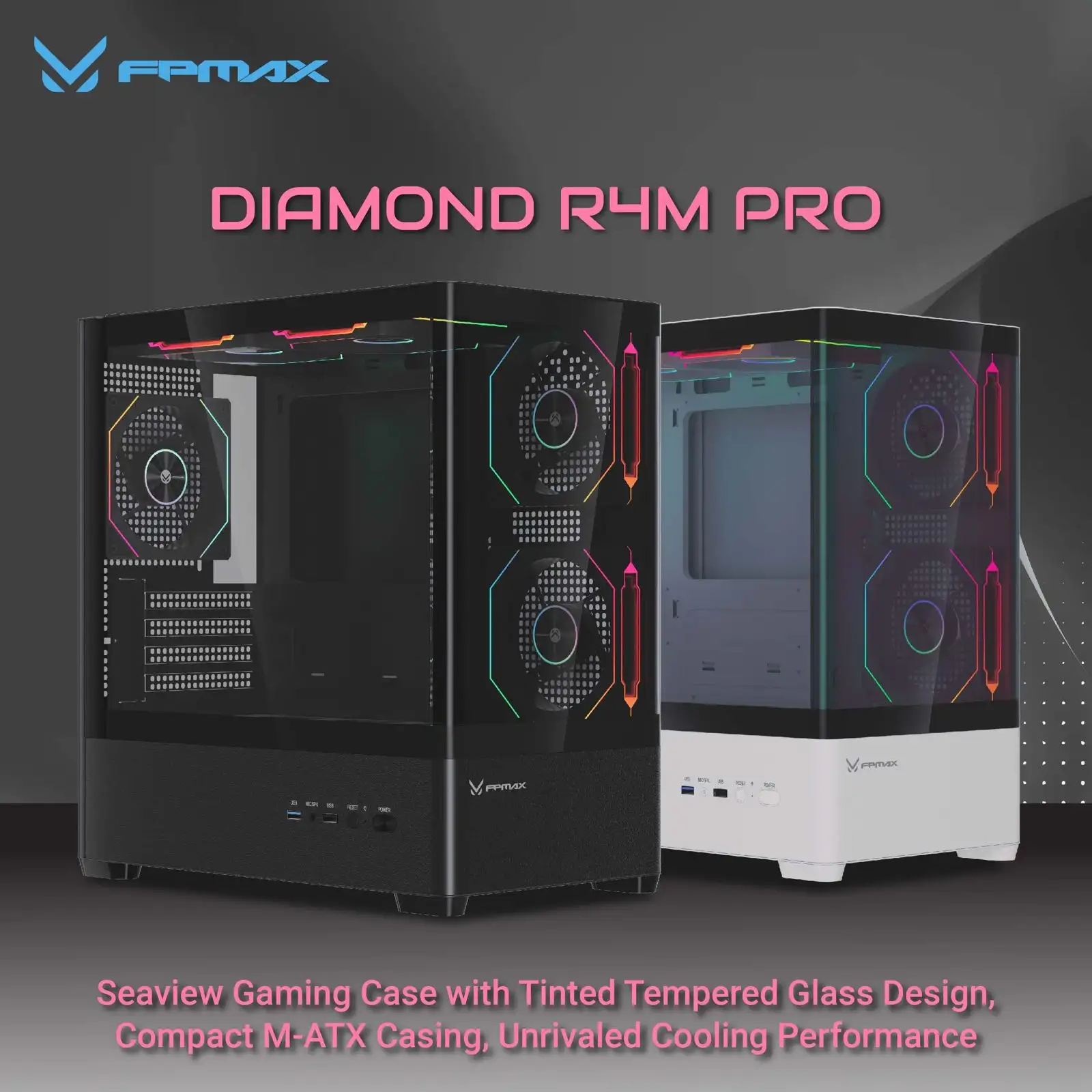 FPMAX Diamond R4M PRO LUMA Black + 3 Fan FRGB mATX