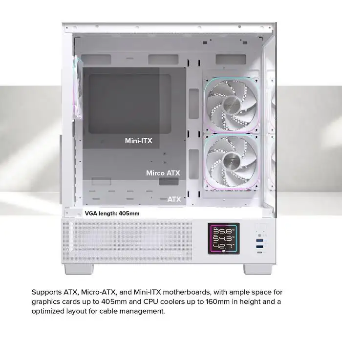 EINAREX Prisma S501D White ATX LCD Temperature USB-C + 3 Fan ARGB