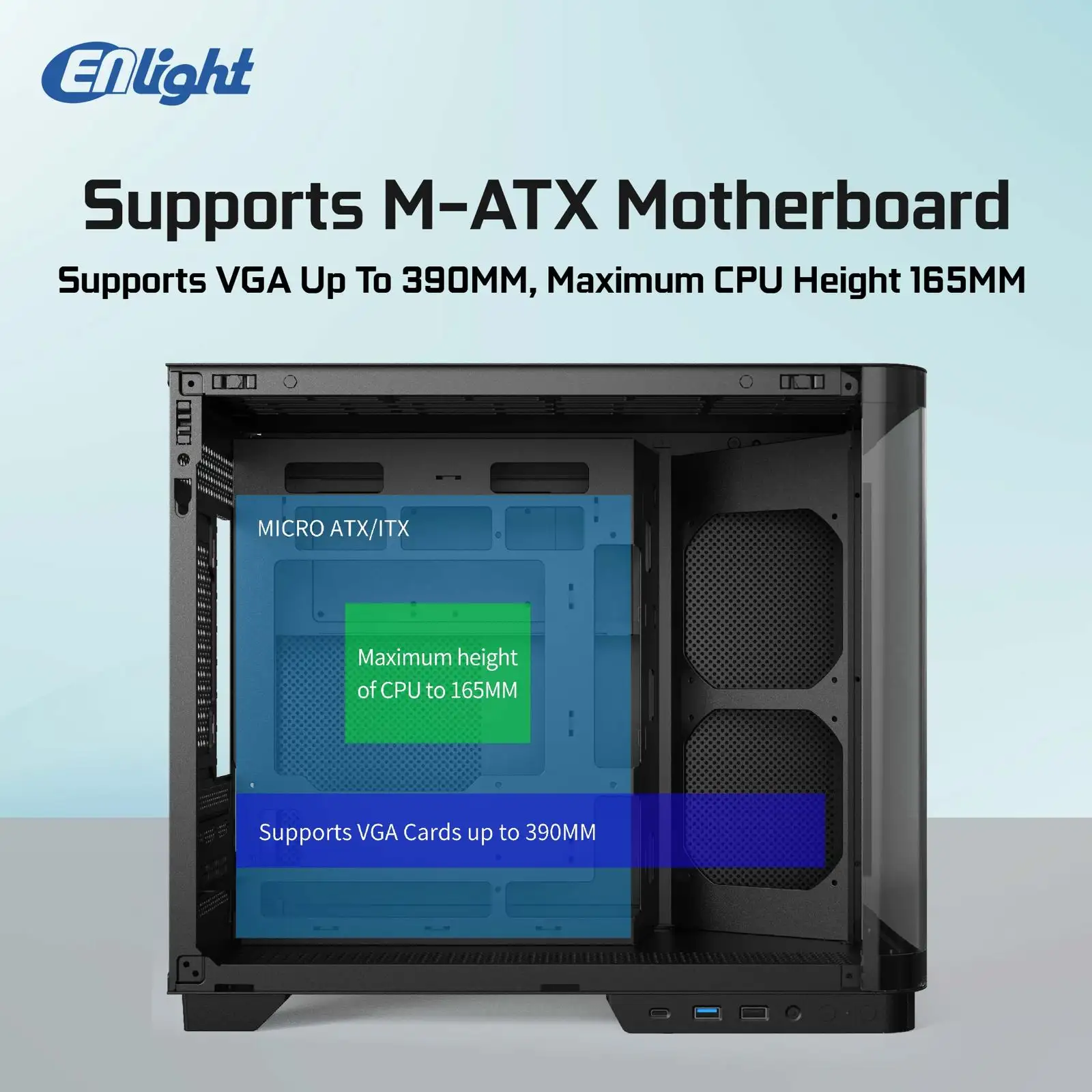 ENLIGHT Z11S LCD Display No Fan mATX Curve Temper - Black