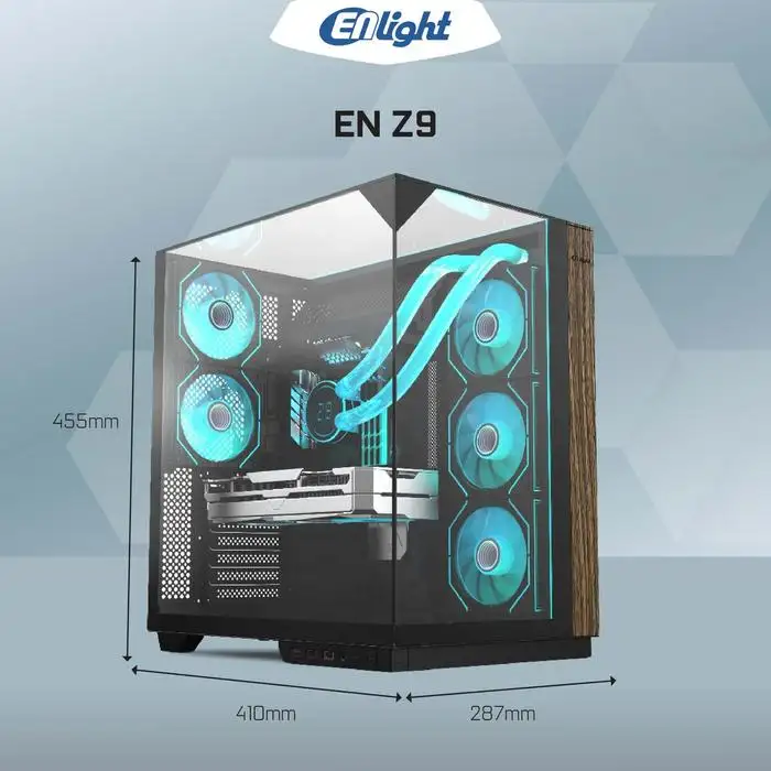 ENLIGHT Z9 WHITE + Wood + Led Strip ATX Seaview 3 Side temper Glass