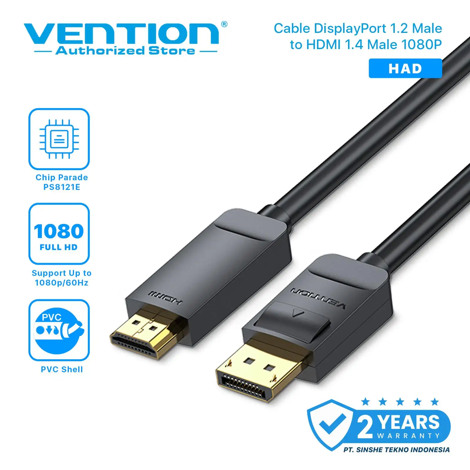 VENTION Kabel Display Port to HDMI Cable 2M Black ( HADBH )