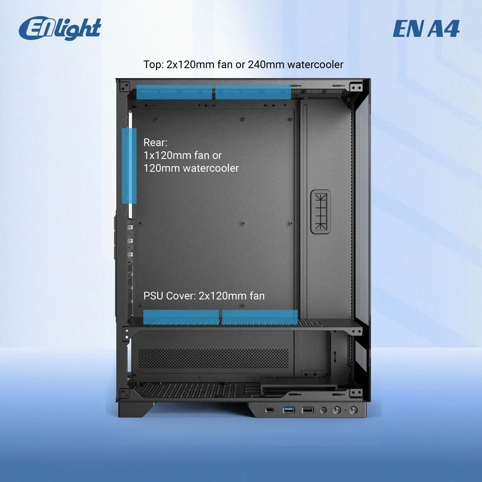 ENLIGHT A4 MESH BLACK ATX + Digital Display + 3 Fan Avalon X / Nova (aRGB)