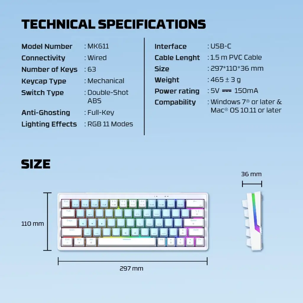 FANTECH KEYBOARD ATOM X 63 MK611 MECHA BLUE WHITE - ROSIE SWITCH