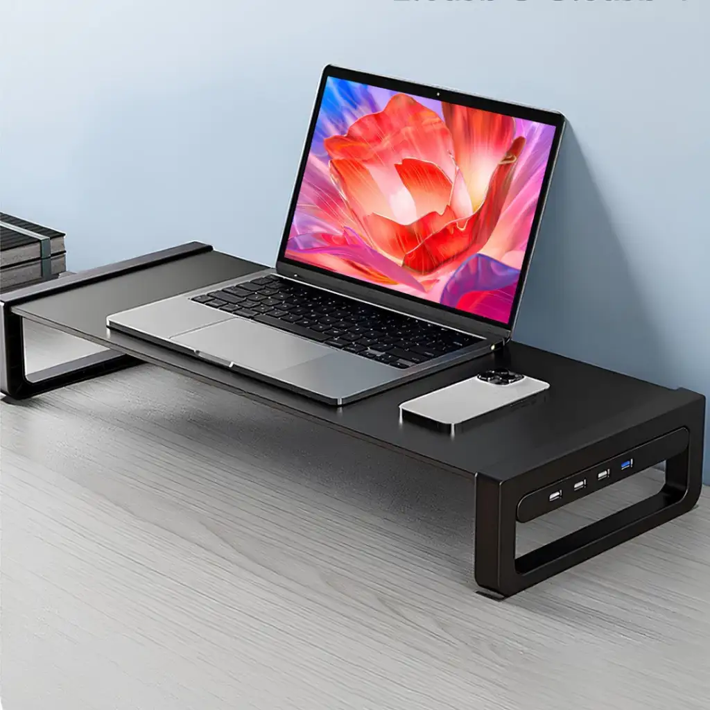 OXIMUS R420U Monitor Stand Riser + USB Hub Metal 20x50x8cm 16"-34" 20Kg (Black)