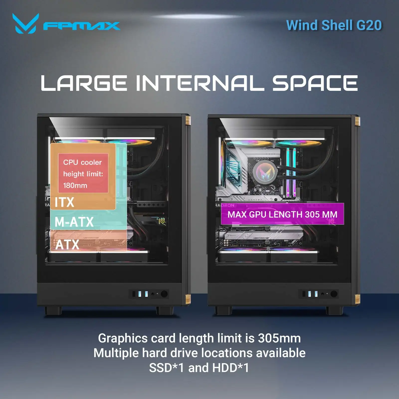 FPMAX Wind Shell G20 Black + Wood + 3 Fan