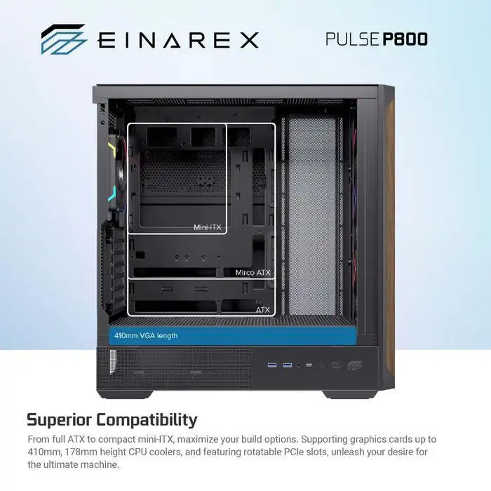 EINAREX Pulse P800 ATX Wood Panel + 4x 12cm ARGB Fan