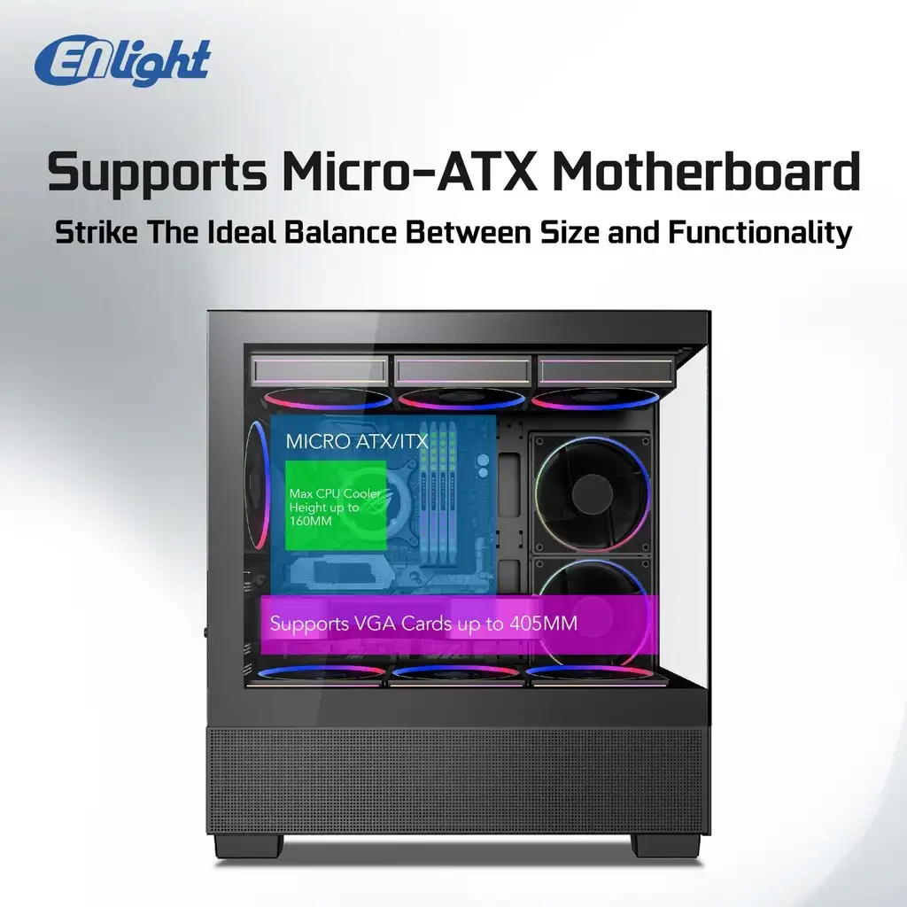 ENLIGHT Z12 + No Fan mATX Seaview Temper - Black