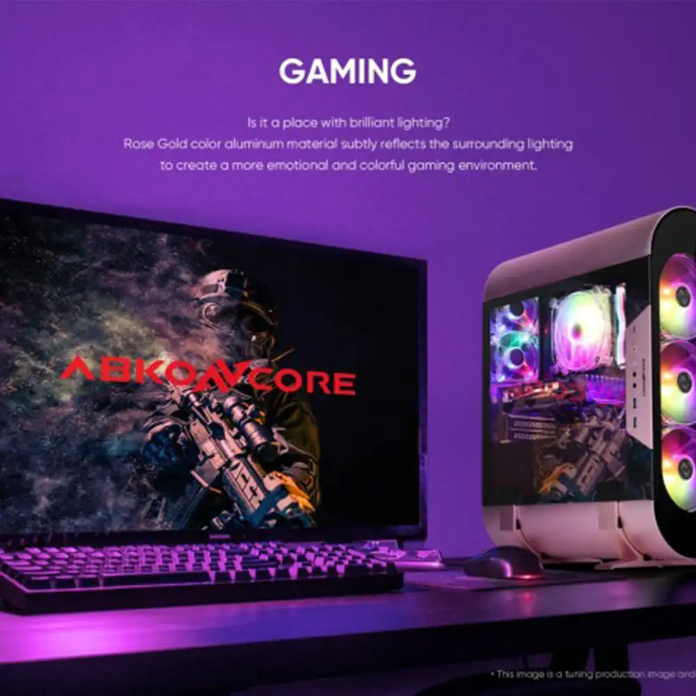 AbkoNcore AL300M M-ATX Full Alluminium + 3 Fan (Blue / Rose Gold)
