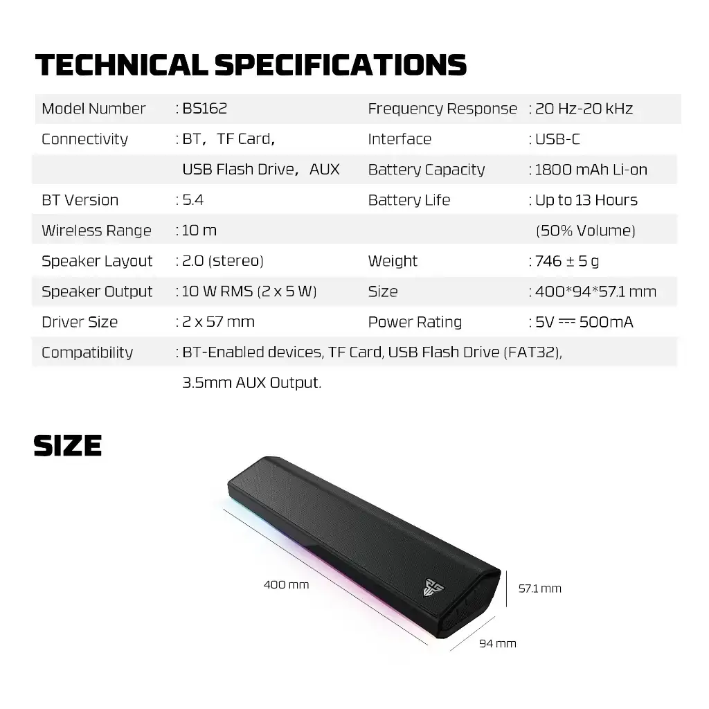 FANTECH BS162 Bluetooth GROOVE BAR RGB PORTABLE Black