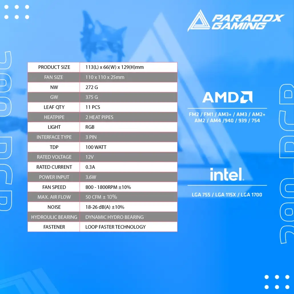 PARADOX GAMING HYPERSONIC CL290 RGB V2 INTEL / AMD
