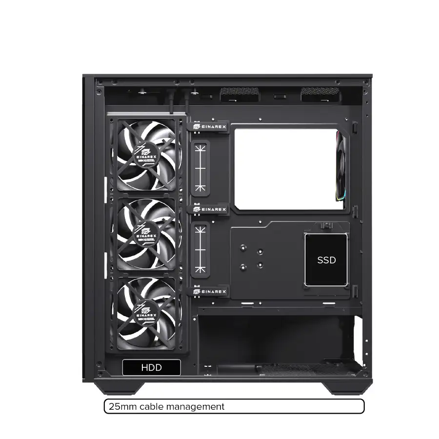EINAREX Prisma S700 Black ATX Type-C 3x 12cm Reverse + 1x12cm ARGB Fan