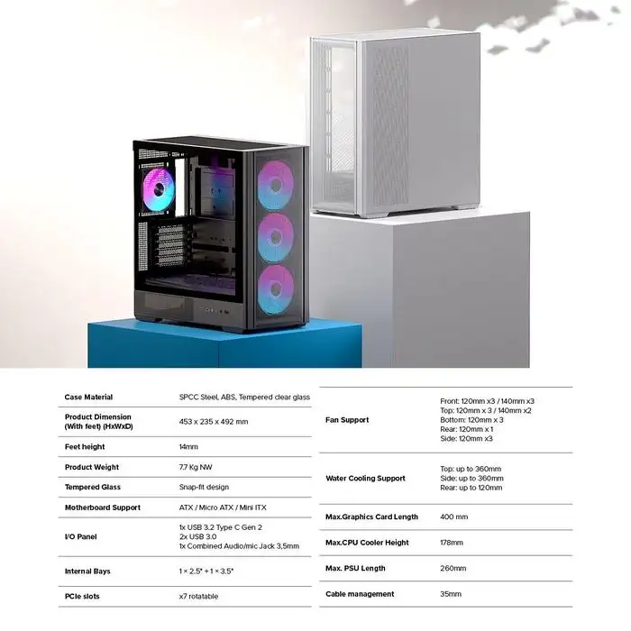 EINAREX Pulse P800X ATX + 3x Fan 14cm + 1x Fan 120cm ARGB