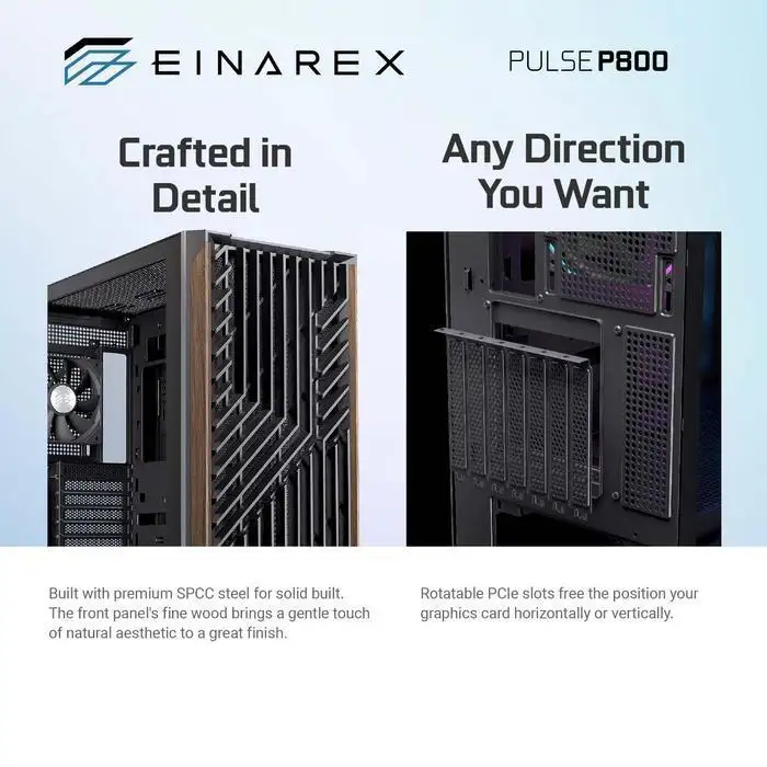 EINAREX Pulse P800 ATX Wood Panel + 4x 12cm ARGB Fan