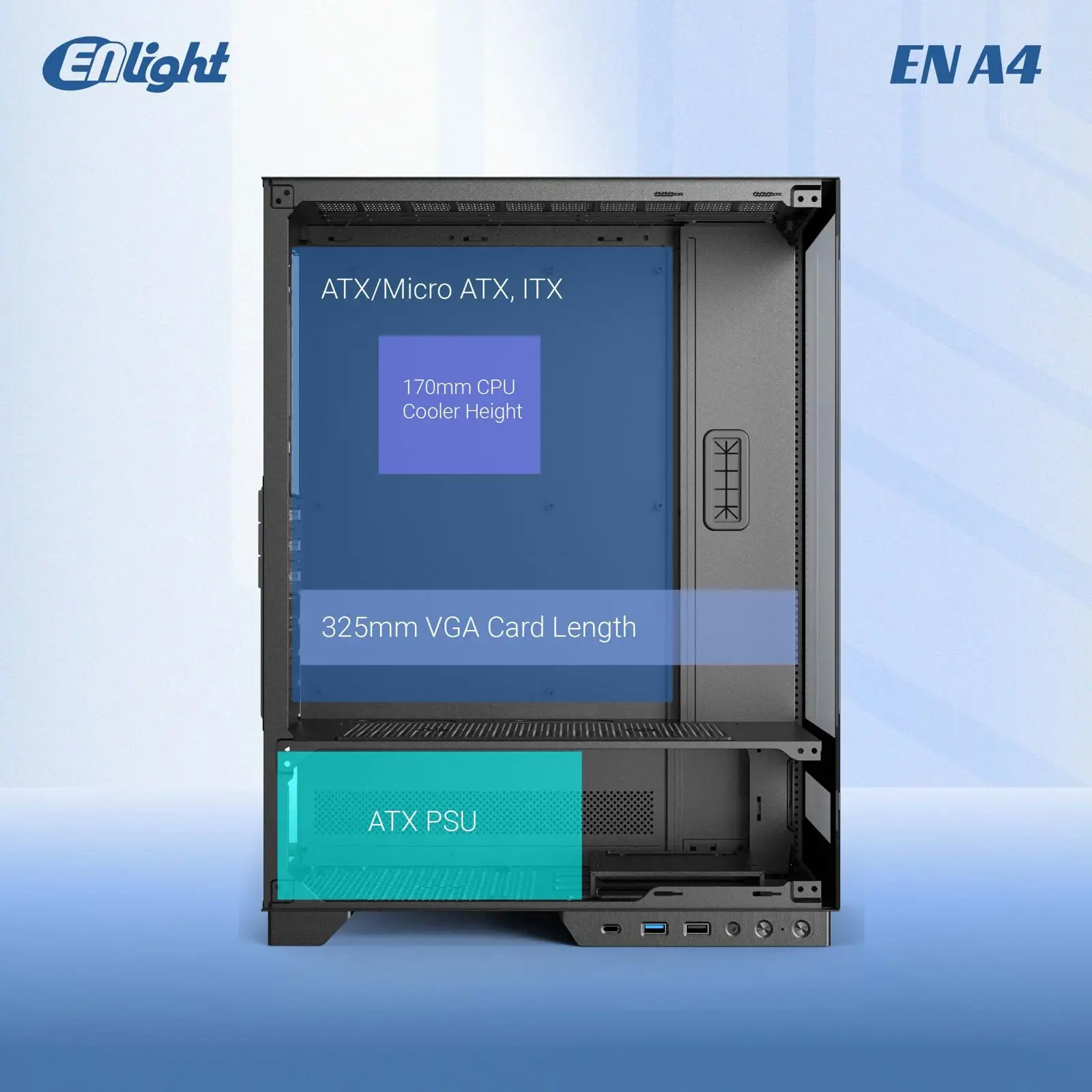 ENLIGHT A4 MESH BLACK ATX + Digital Display + 3 Fan Avalon X / Nova (aRGB)