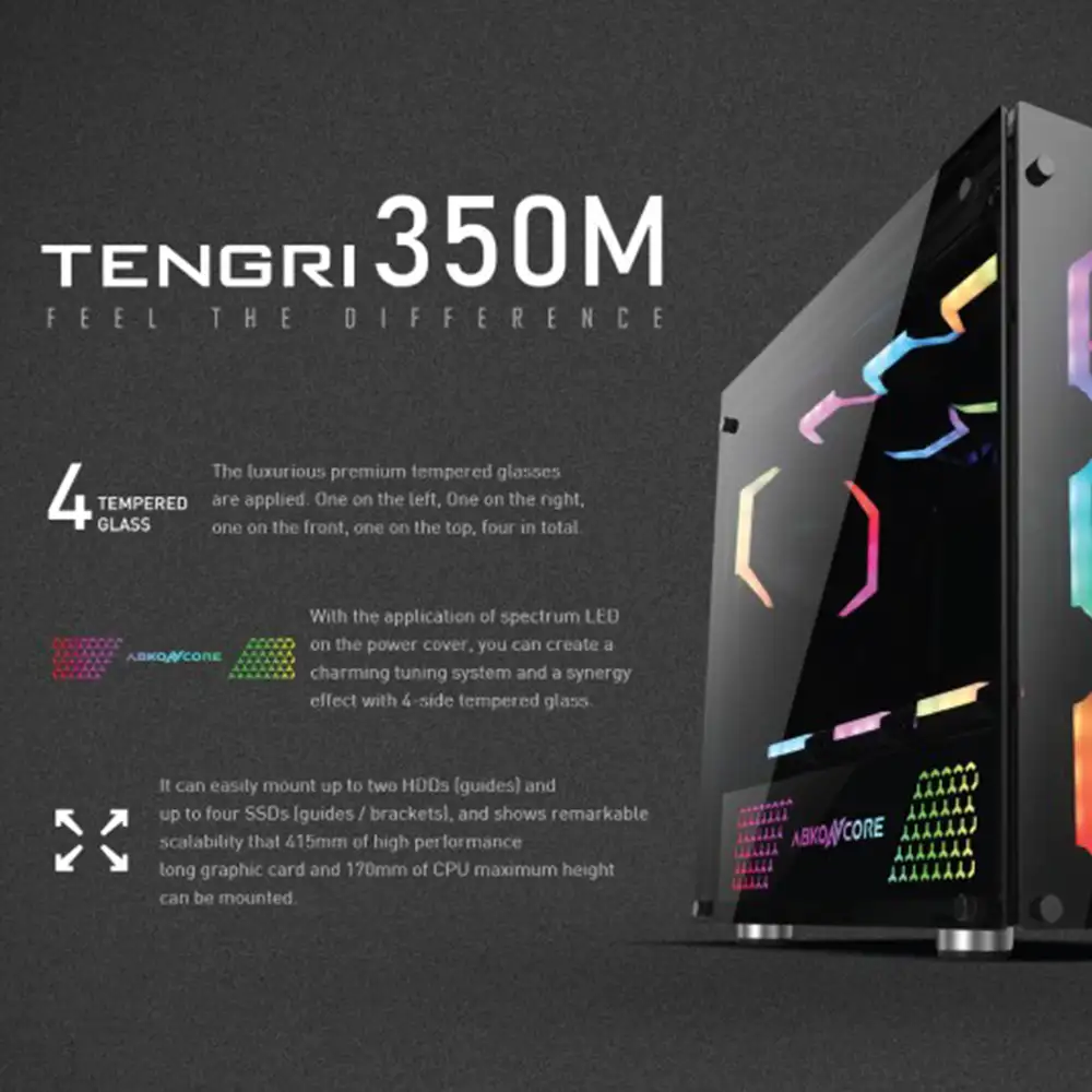 AbkoNcore TENGRI 350M ATX- 4x Temper + PSU Cover LED + 3Fan