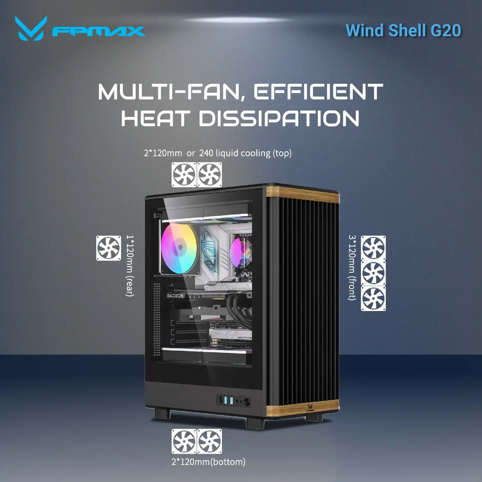FPMAX Wind Shell G20 Black + Wood + 3 Fan