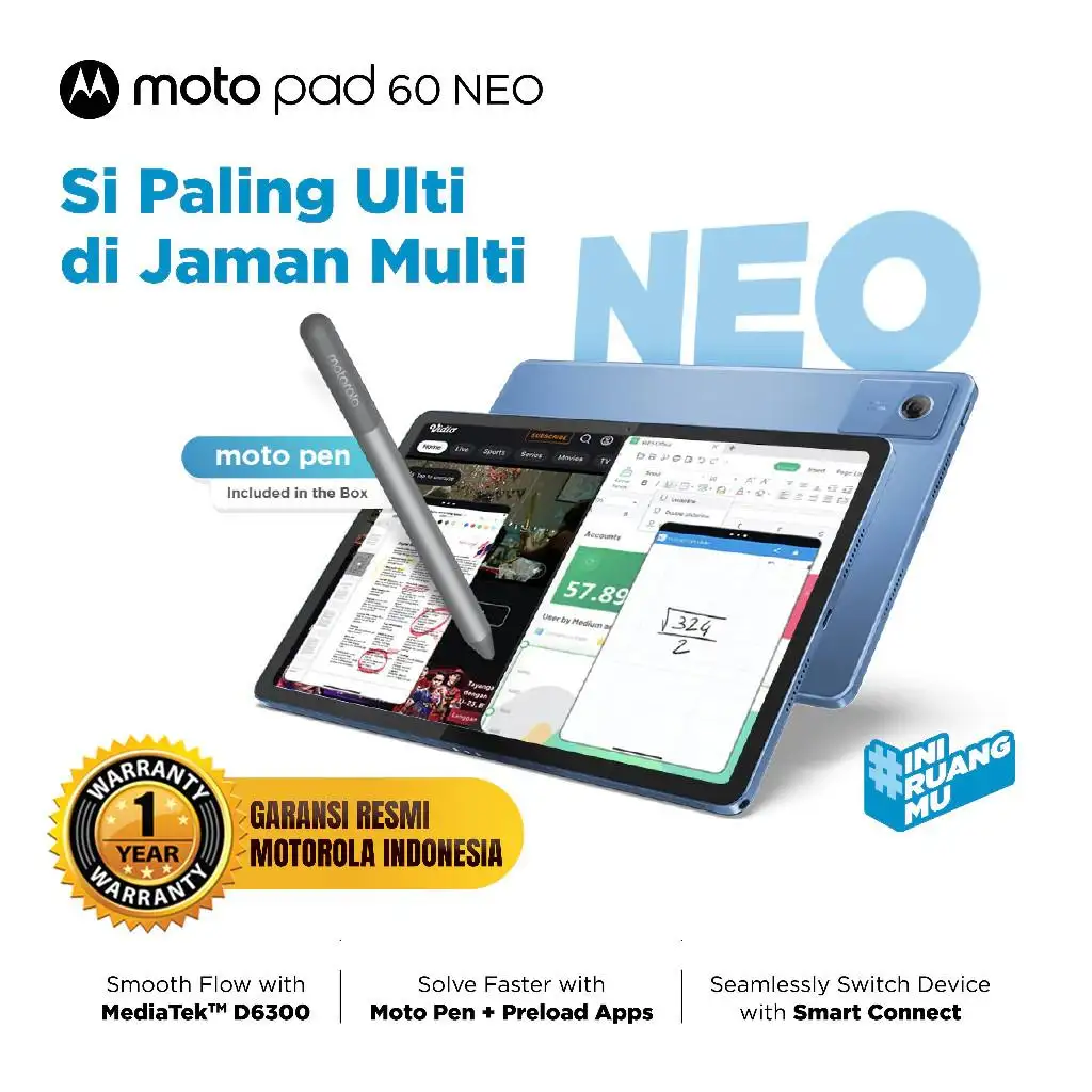 Lenovo Motorola Motopad 60 Neo 4GB 128GB + Pen + Folio Case Polar Blue