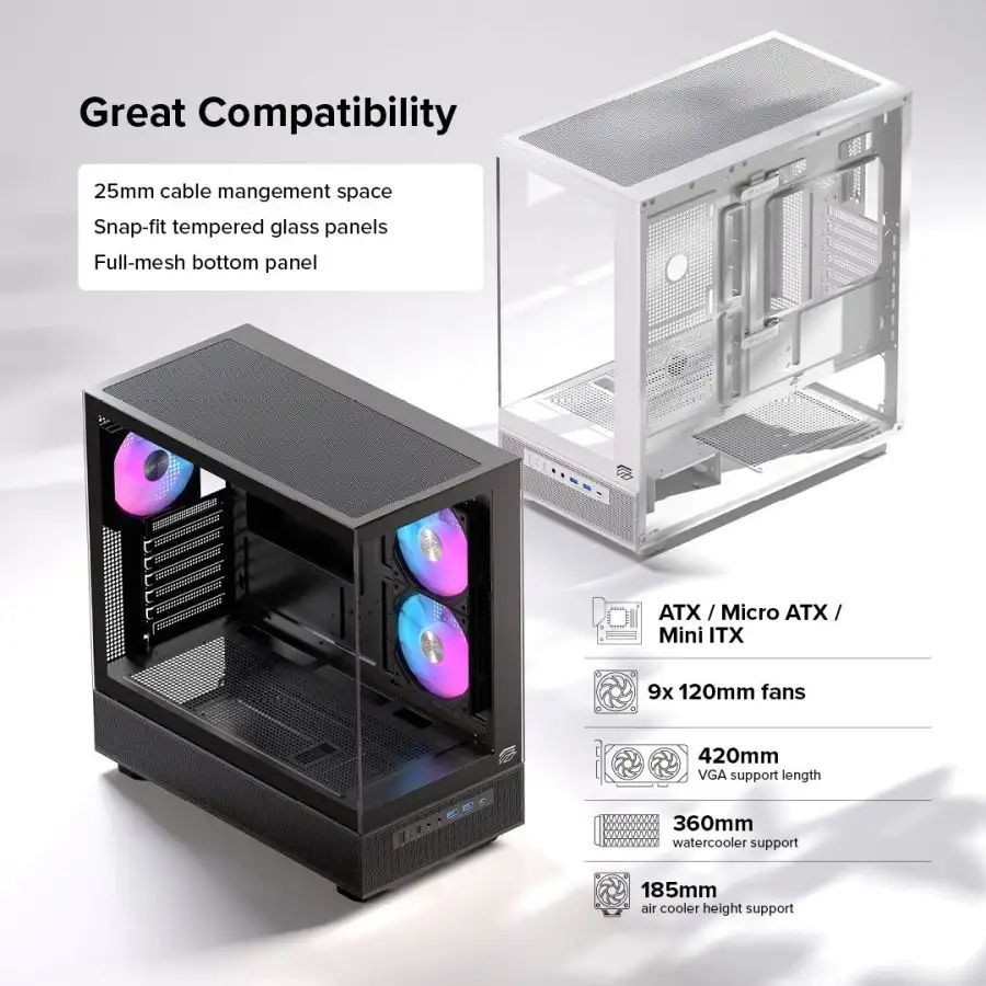 EINAREX Prisma S500 White ATX Type-C 2x 12cm Reverse + 1x12cm ARGB Fan